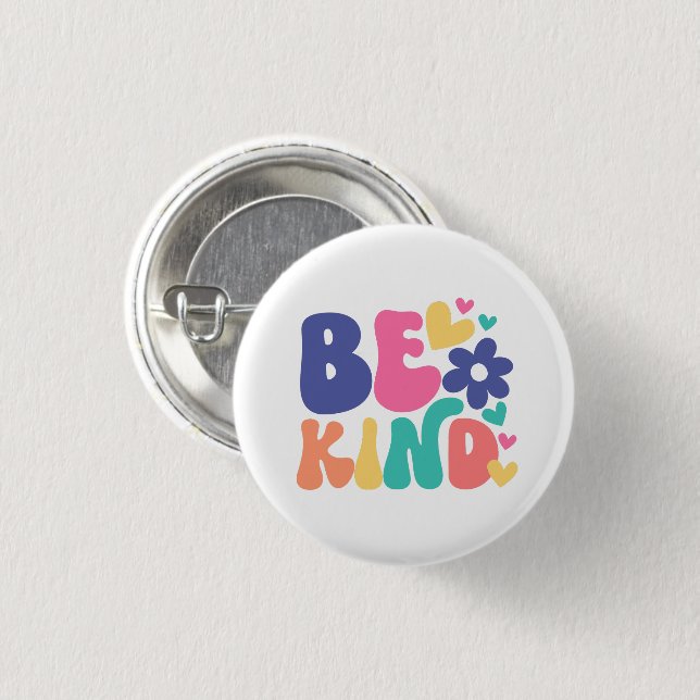 Retro Boho Be Kind  – Colorful Groovy Flower Heart Button (Front & Back)