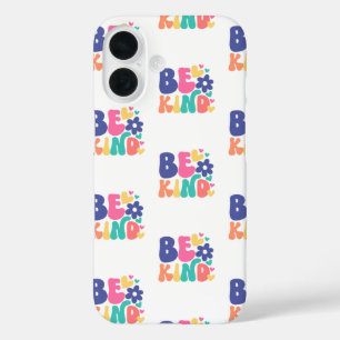 Retro Boho Be Kind  – Colorful Groovy Flower Heart iPhone 16 Case