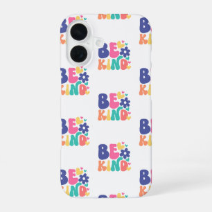 Retro Boho Be Kind – Colorful Groovy Flower Heart iPhone 16 Case