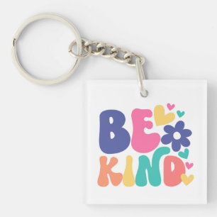 Retro Boho Be Kind – Colorful Groovy Flower Heart Keychain