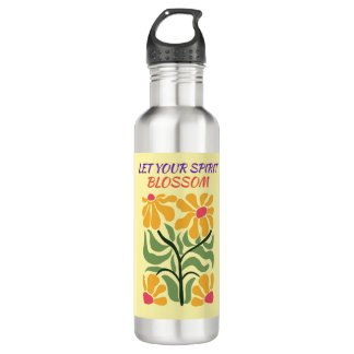 Retro Boho Blooming Flowers Inspiration Quote Stainless Steel Water Bottle