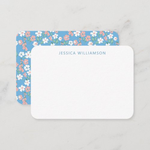 Retro Boho Blue Ditsy Floral Custom Gift Enclosure Note Card
