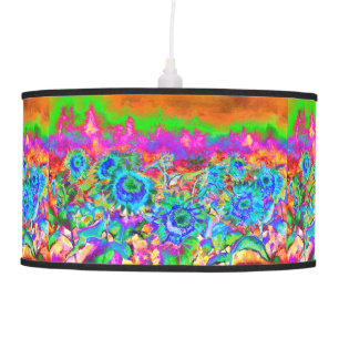 Retro boho blue purple pink flowers pendant lamp