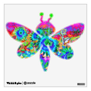 Retro boho blue purple pink flowers wall decal