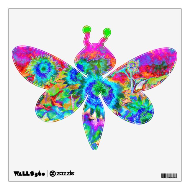 Retro boho blue purple pink flowers wall decal (Front)