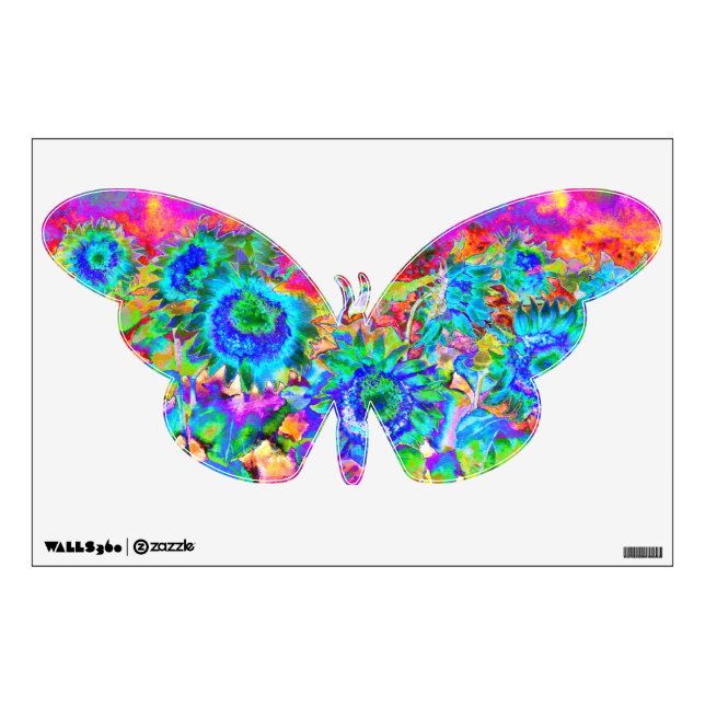 Retro boho blue purple pink flowers wall sticker (Front)