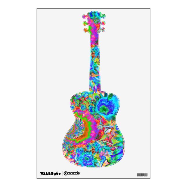 Retro boho blue purple pink flowers wall sticker (Front)