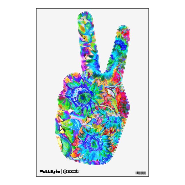 Retro boho blue purple pink flowers wall sticker (Front)