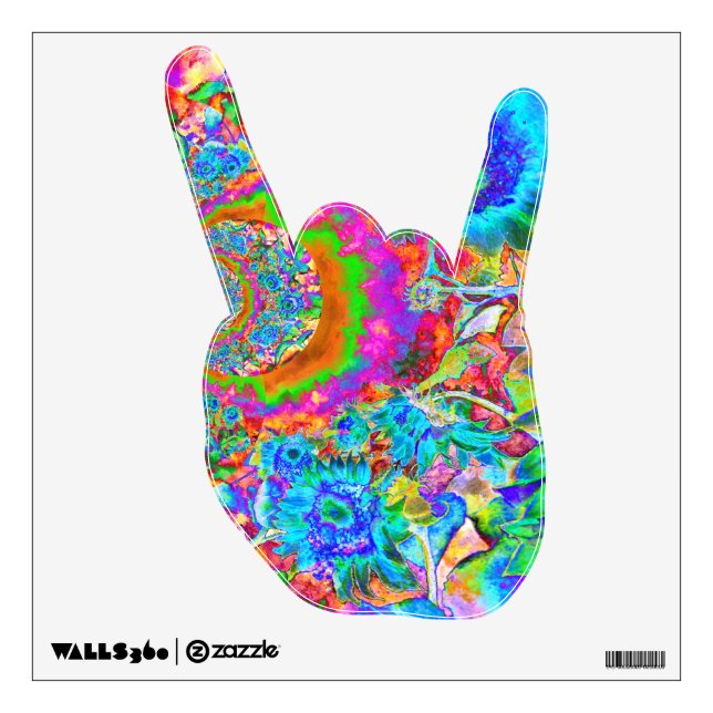 Retro boho blue purple pink flowers wall sticker (Front)