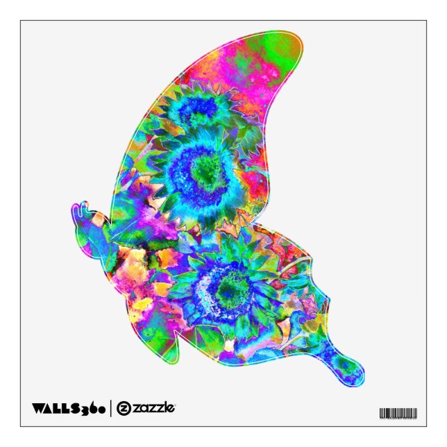 Retro boho blue purple pink flowers wall sticker (Front)