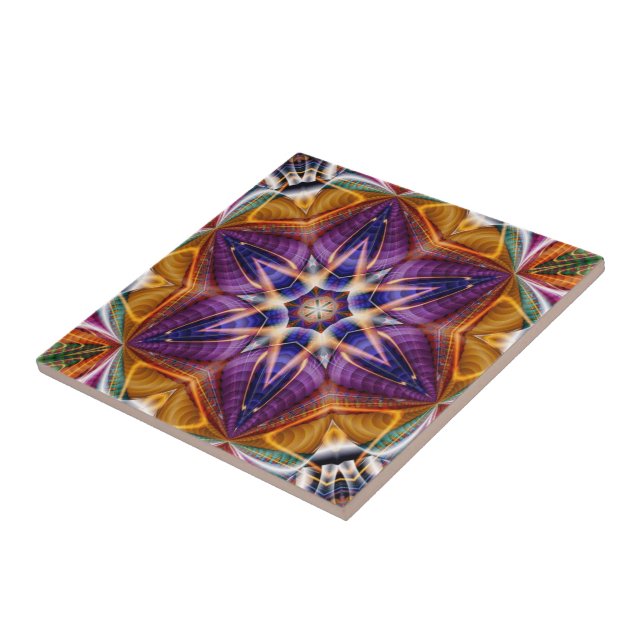 Retro Boho Bohemian Hippie Trippy Rosette Mandala Ceramic Tile (Side)