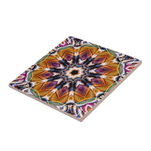 Retro Boho Bohemian Hippie Trippy Rosette Mandala Ceramic Tile (Side)