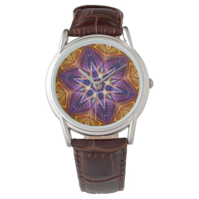 Retro Boho Bohemian Hippie Trippy Rosette Mandala Watch (Front)