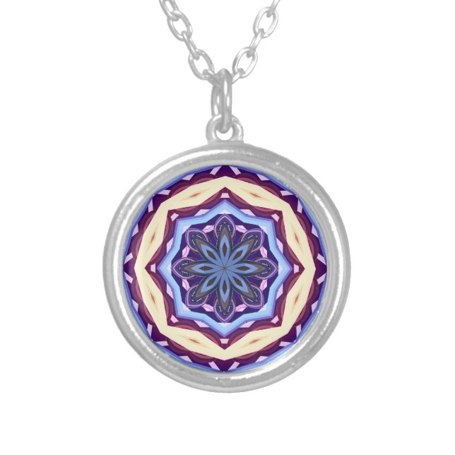 Retro Boho Bohemian Rosette Hippie Mandala Silver Plated Necklace (Front)