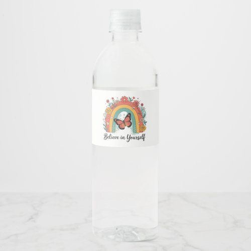Retro Boho Butterfly Believe In Yourself Water Bot Bottle Label