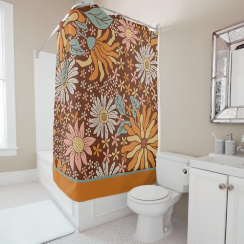 Retro Boho Camel Floral Pattern Shower Curtain