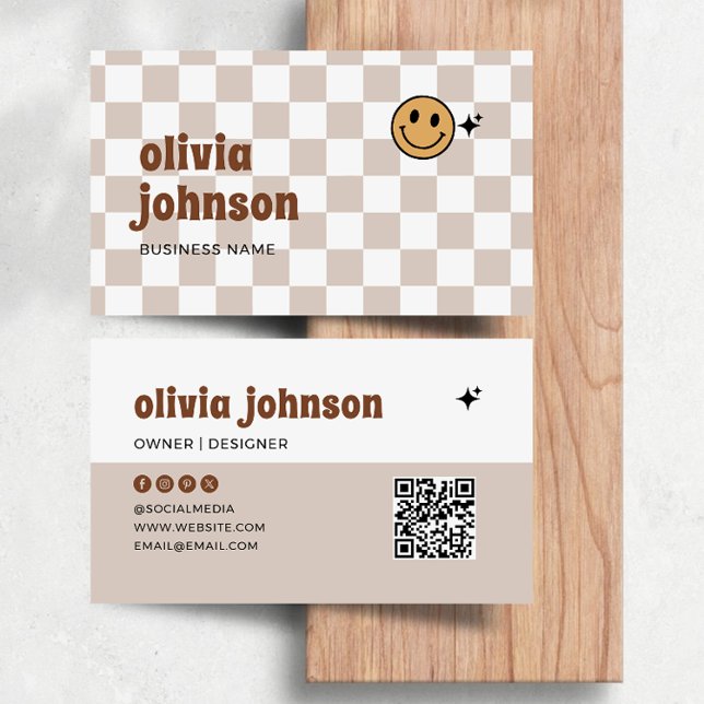 Retro Boho Checkered Business Card (Creator Uploaded)