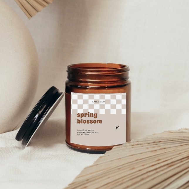Retro Boho Checkered Soy Candle Jar Label (Creator Uploaded)