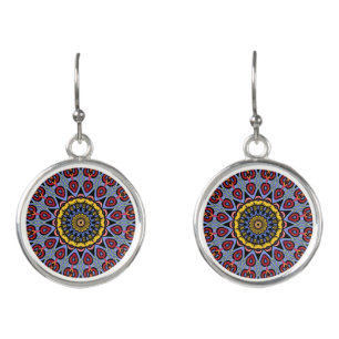 Retro Boho Chic Bohemian Hippie Rosette Mandala Earrings