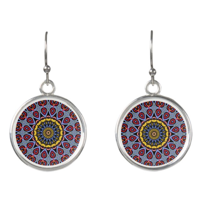 Retro Boho Chic Bohemian Hippie Rosette Mandala Earrings (Front)