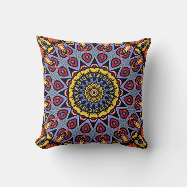 Retro Boho Chic Bohemian Hippie Rosette Mandala Throw Pillow (Front)