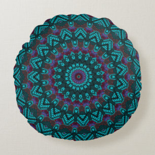 Retro Boho Chic Bohemian Southwestern Mandala Round Pillow