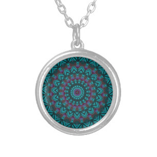 Retro Boho Chic Bohemian Southwestern Mandala Silver Plated Necklace