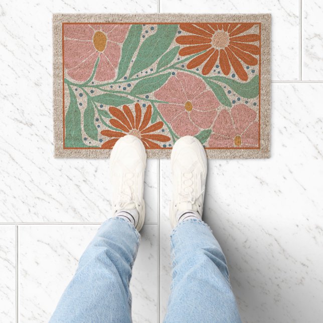 Retro Boho Chic Floral  Fiber Doormat (Insitu)