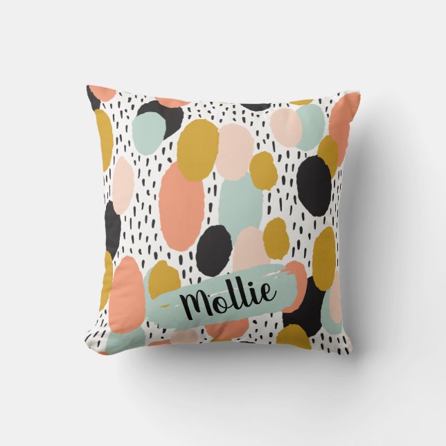 Retro Boho Chic MidCentury Abstract Art Name Throw Pillow (Front)