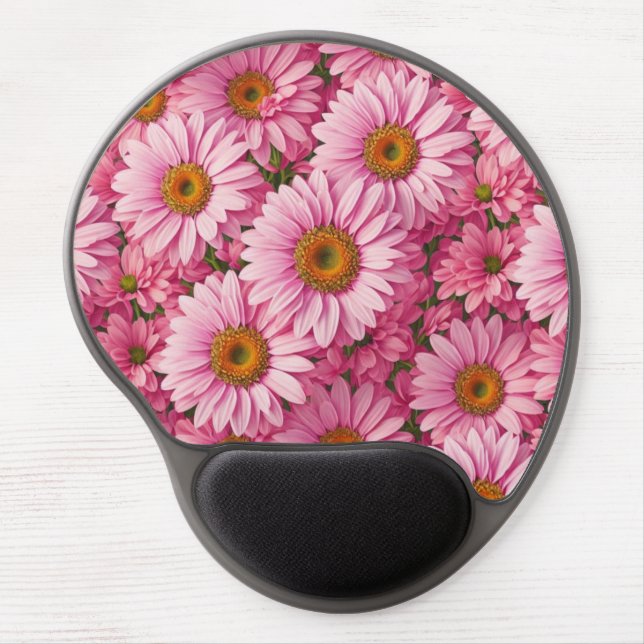Retro boho chic pink floral flowers pattern gel mouse pad (Front)