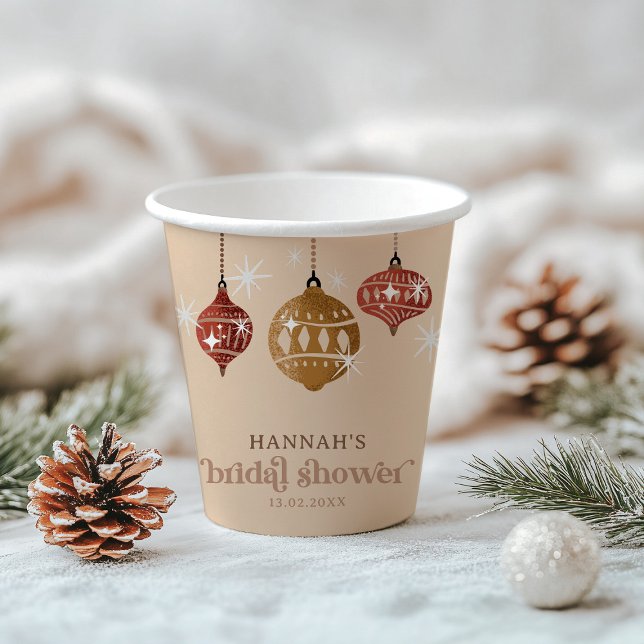 Retro Boho Christmas Bauble Ornament Bridal Shower Paper Cups (Creator Uploaded)