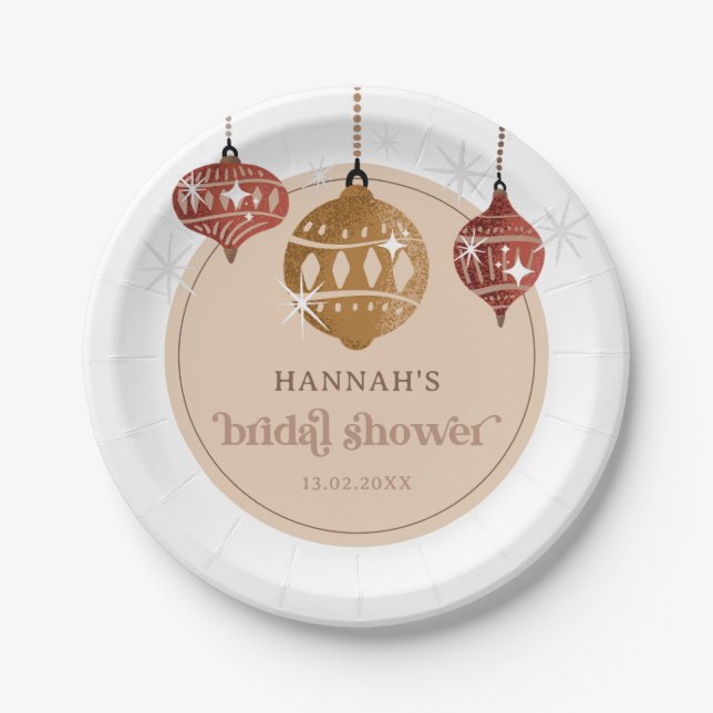 Retro Boho Christmas Bauble Ornament Bridal Shower Paper Plates (Front)