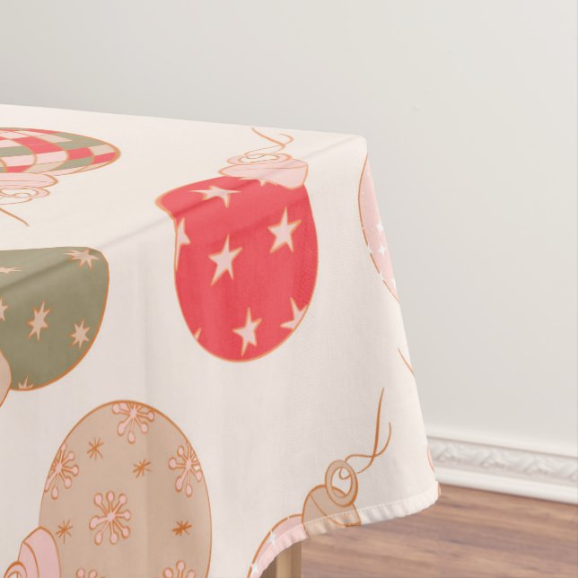Retro Boho Christmas Ornaments Pink Green Pattern Tablecloth (In Situ)