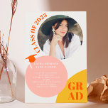 Retro boho circle pink orange 5 photos graduation invitation<br><div class="desc">Circle up and celebrate! Our modern elegant boho invitations are the perfect way to announce your graduation in style Featuring a bold font with editable retro pink orange and beige and circle shapes, add 5 of your favorite photos. invite your guest to your open house and announce your graduation in...</div>
