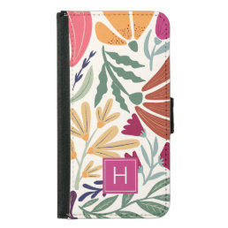 Retro Boho Colorful Floral Monogram Samsung Galaxy S5 Wallet Case