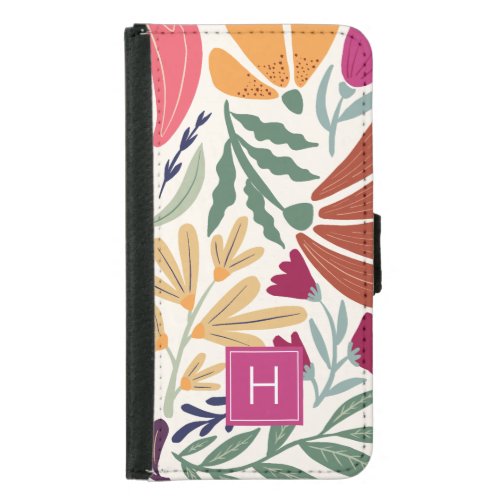 Retro Boho Colorful Floral Monogram Samsung Galaxy S5 Wallet Case