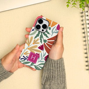 Retro Boho Colorful Floral Simple Chic Monogram  iPhone 14 Pro Max Case