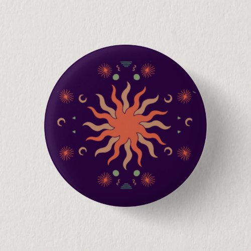 Retro Boho Coral and Purple Sun and Moon Button