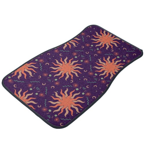 Retro Boho Coral and Purple Sun and Moon Car Floor Mat