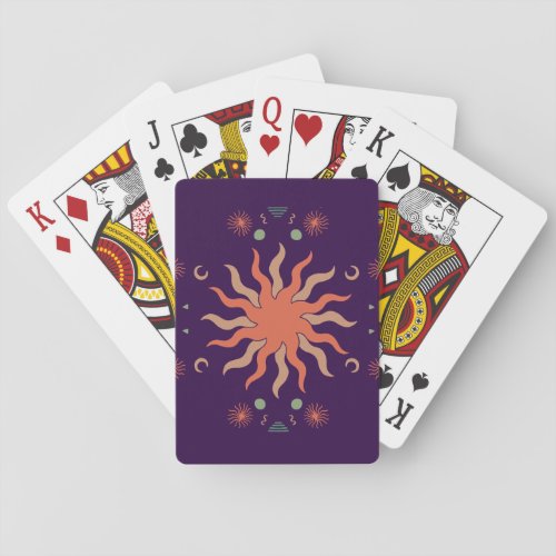 Retro Boho Coral and Purple Sun and Moon Playing Cards