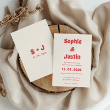 Retro Boho Coral Typography Wedding