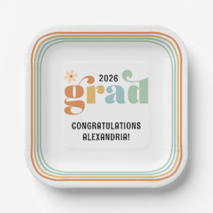 Retro Boho Daisy 2026 Grad Party Paper Plates