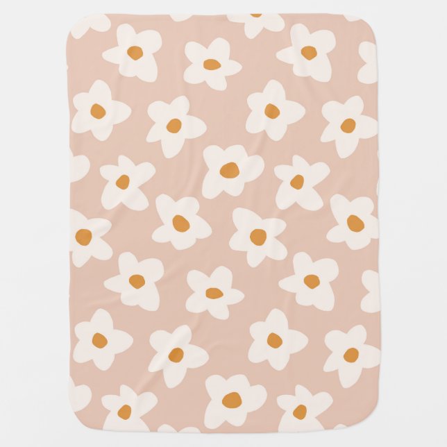 Retro Boho Daisy Flower in Pink Baby Blanket (Front)