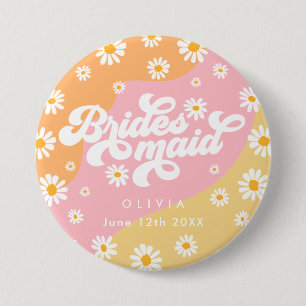 Retro Boho Daisy Personalized Bridesmaid Gift Button