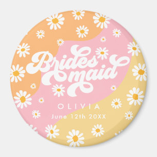 Retro Boho Daisy Personalized Bridesmaid Gift Magnet