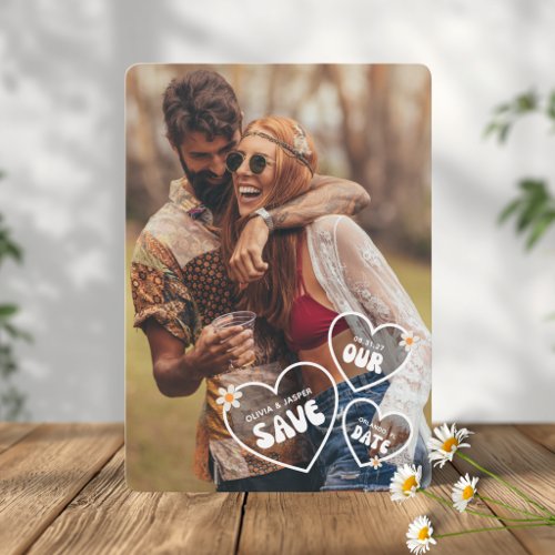 Retro Boho Daisy Photo Save The Date Card