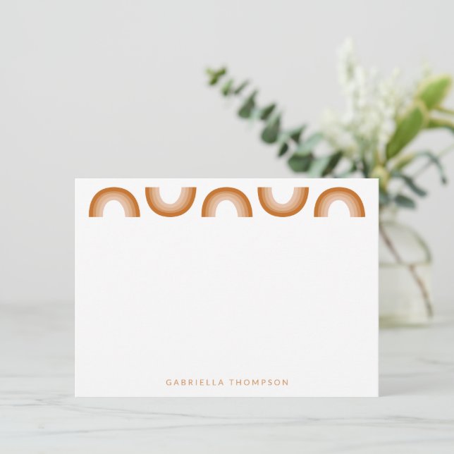 Retro Boho Desert Rainbow Terracotta Personalized  Note Card (Standing Front)