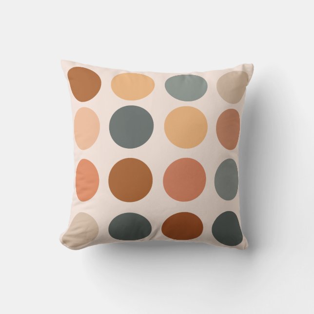 Retro Boho Dots Neutral Throw Pillow (Front)