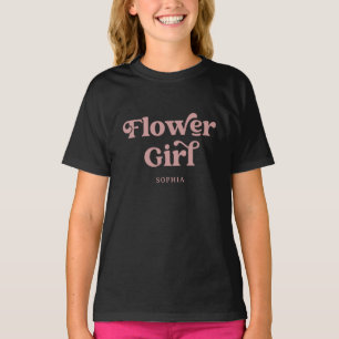 Retro Boho Dusty Rose Typography Flower Girl T-Shirt