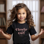 Retro Boho Dusty Rose Typography | Flower Girl T-Shirt<br><div class="desc">This trendy,  simple T-shirt features the words "Flower Girl" in retro dusty rose typography,  along with a space for her name,  and is the perfect gift for members of your bridal party.</div>